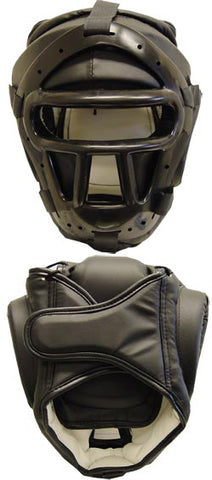 WLE Black Vinyl Sparring Headguard with Face Cage