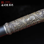 Green Dragon Damascus Kwan Dao Hand Carved Brass Handle Hidden Sword